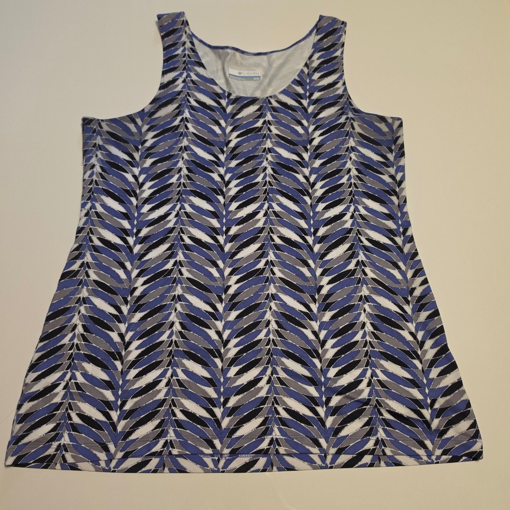 Columbia Omni-Wick Geometric Leaf Print Blue Grey Sleeveless Tank Top Medium